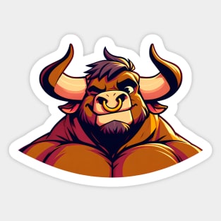 Muscular Winking Bull Anthro Furry Minotaur Design V2 Sticker